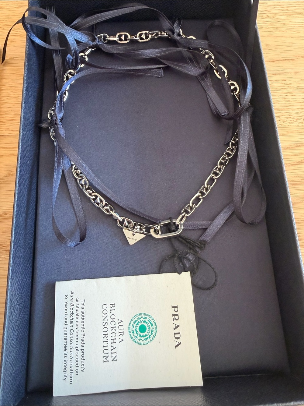 PRADA Triangle Charm Chain Silver Brass Necklace With Clasp - Picture 7 of 13